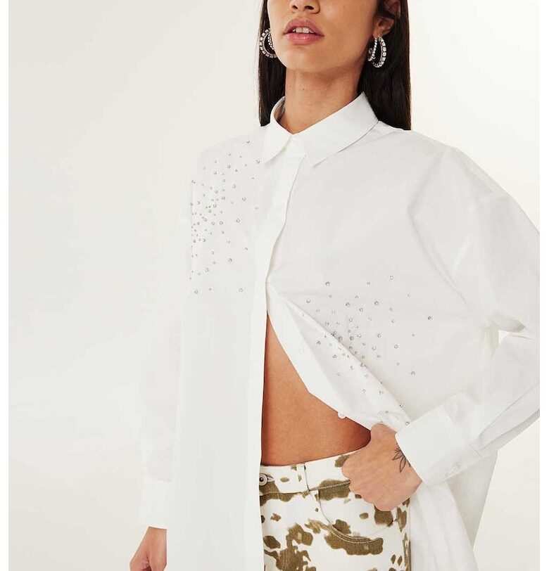 Риза с декоративни камъни - Бял TWIST