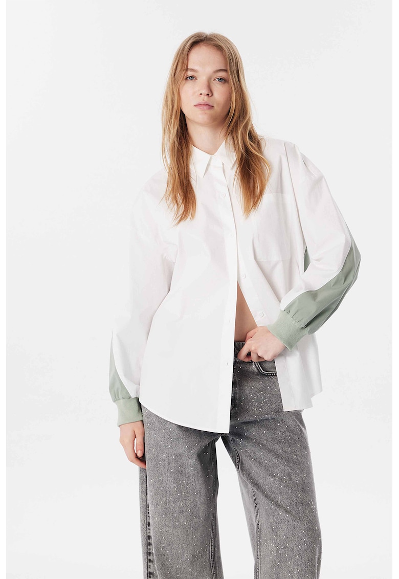 Риза с джоб - Бял/Бледозелен TWIST