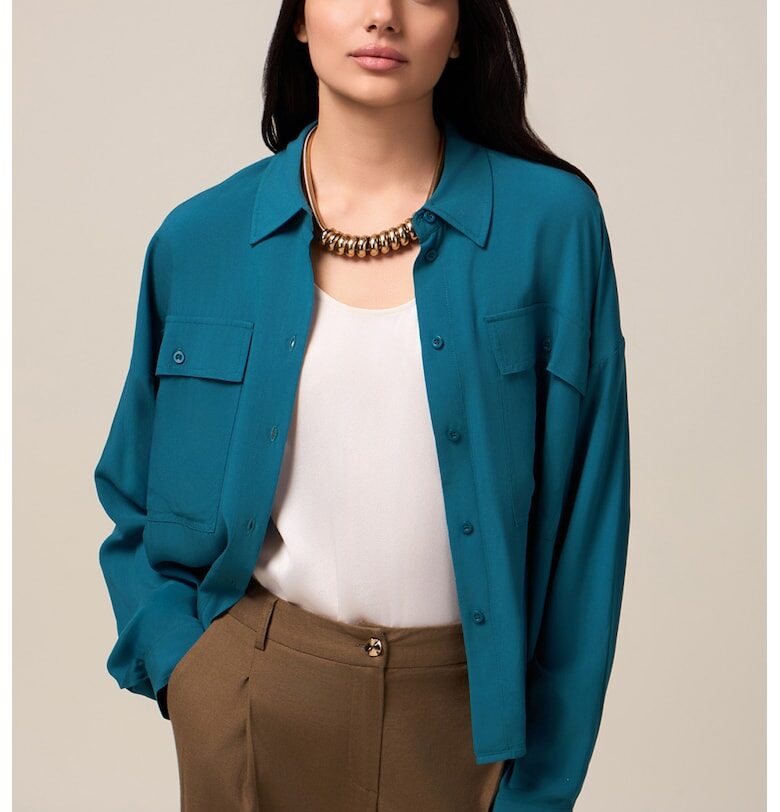 Риза с джобове - Петролно синьо Oltre