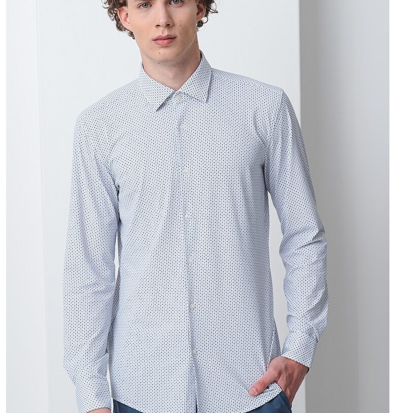 Риза с дълги ръкави и десен - Зелен/Ултрамарин синьо/Мръснобял HUGO