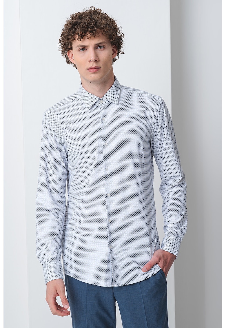 Риза с дълги ръкави и десен - Зелен/Ултрамарин синьо/Мръснобял HUGO