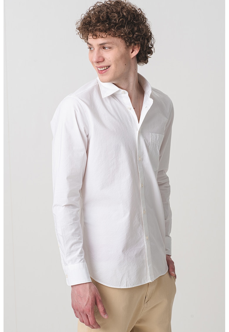 Риза с дълги ръкави и джоб на гърдите - Бял BOSS