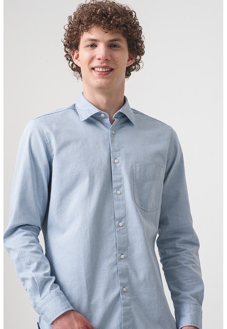 Риза с дълги ръкави и джоб на гърдите - Бял/Лавандула BOSS