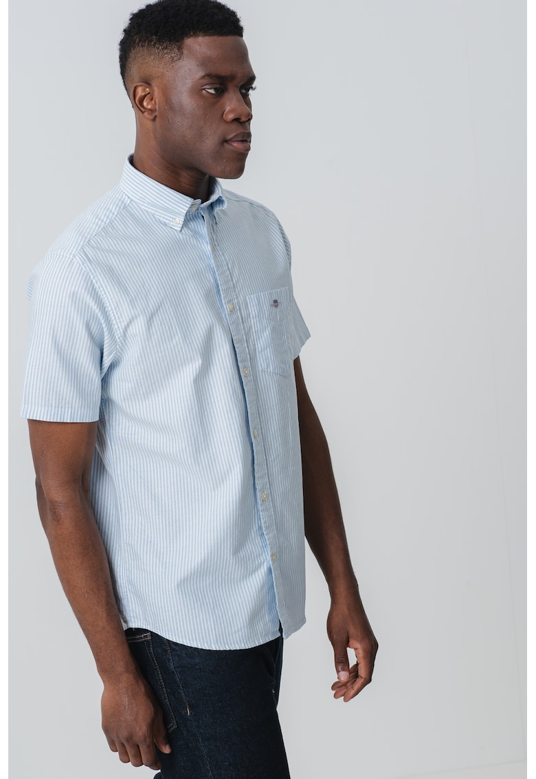 Риза с къси ръкави и лого - Бял/Пастелносин Gant