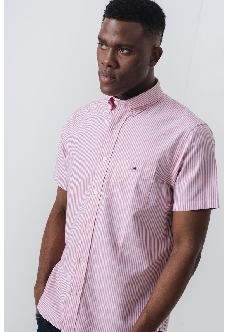 Риза с къси ръкави и лого - Бял/Тъмночервен Gant