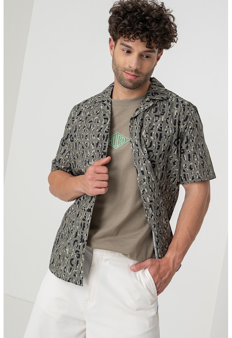 Риза с къси ръкави и лого - Папратово зелено HUGO