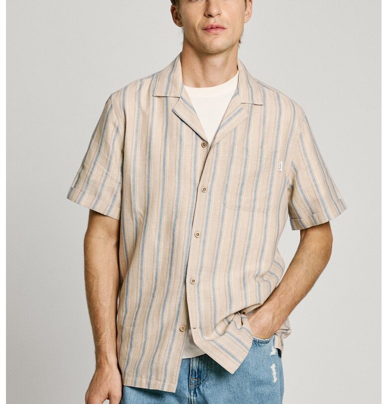 Риза с къси ръкави и шарка - Бежов/Светлосин Pepe Jeans London