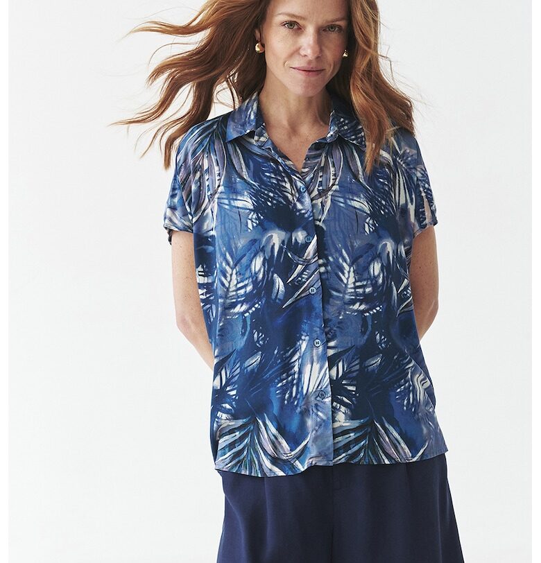 Риза с къси ръкави и шарка - Бял/Тъмносин Tatuum