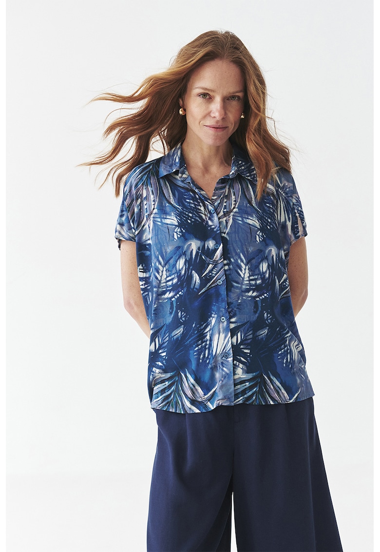 Риза с къси ръкави и шарка - Бял/Тъмносин Tatuum