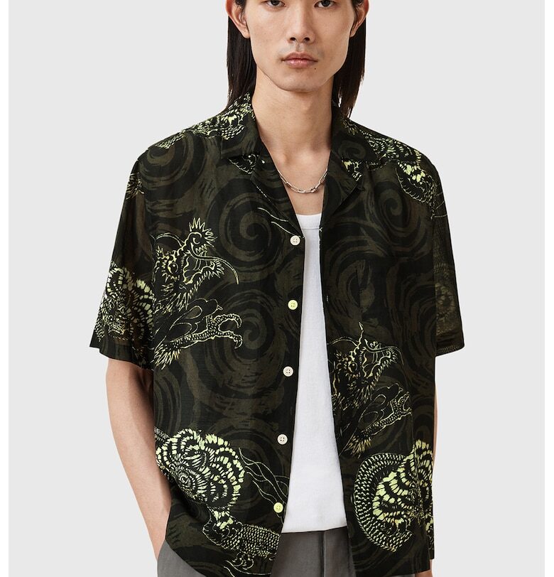 Риза с лен Sidewinder шарка Chinese Traditional Dragon - Черен/Бледозелен AllSaints