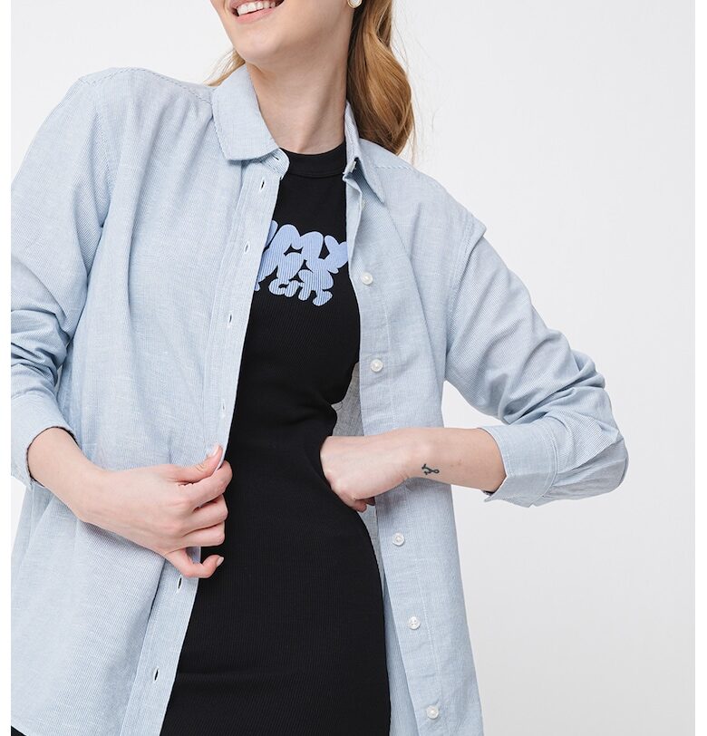 Риза с лен - Бял/Пастелносин Tommy Jeans