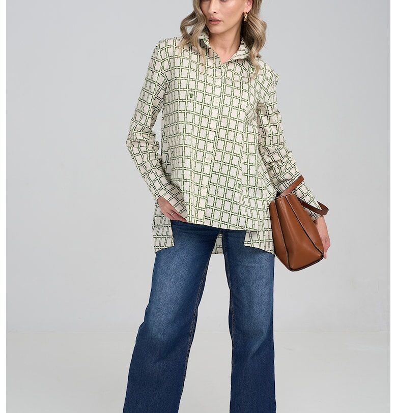 Риза с лен - Папратово зелено/Крем Couture de Marie