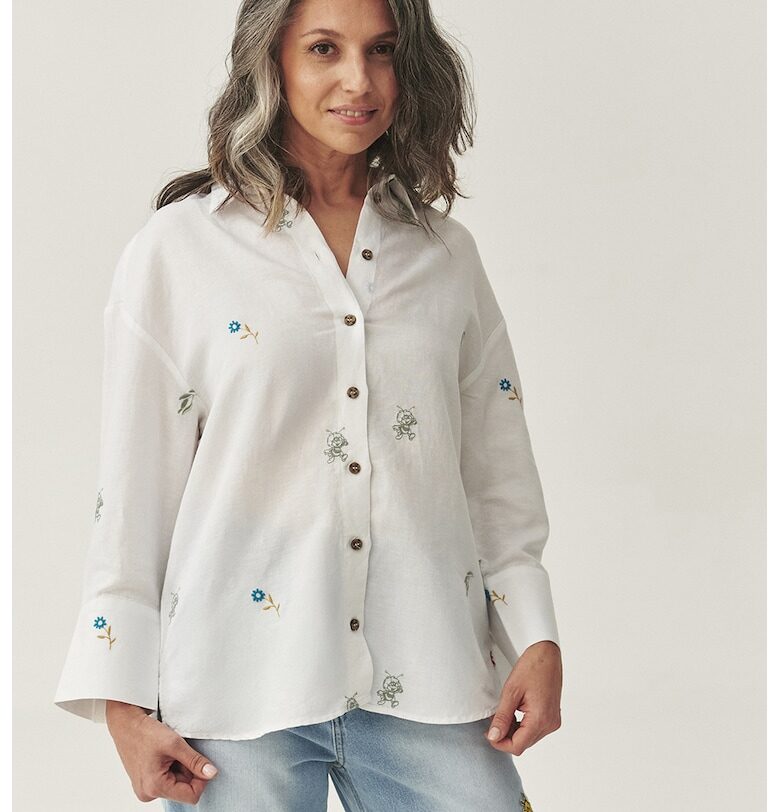 Риза с лен и бродерии - Мръснобял Tatuum