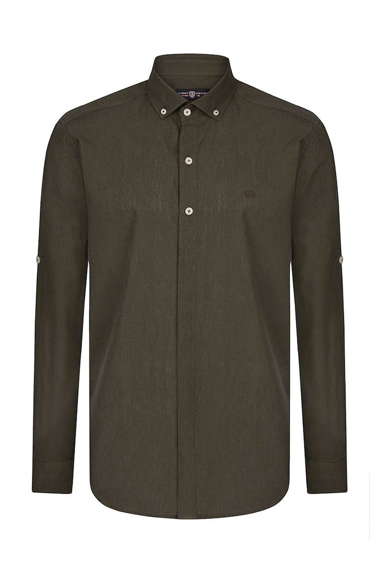 Риза с лен и копчета на яката - Бледо каки Jimmy Sanders