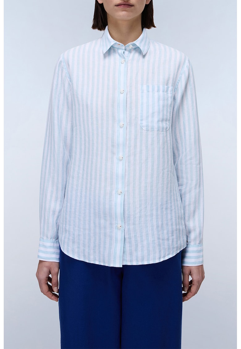 Риза с лен на райе - Бял/Аквамарин синьо Napapijri