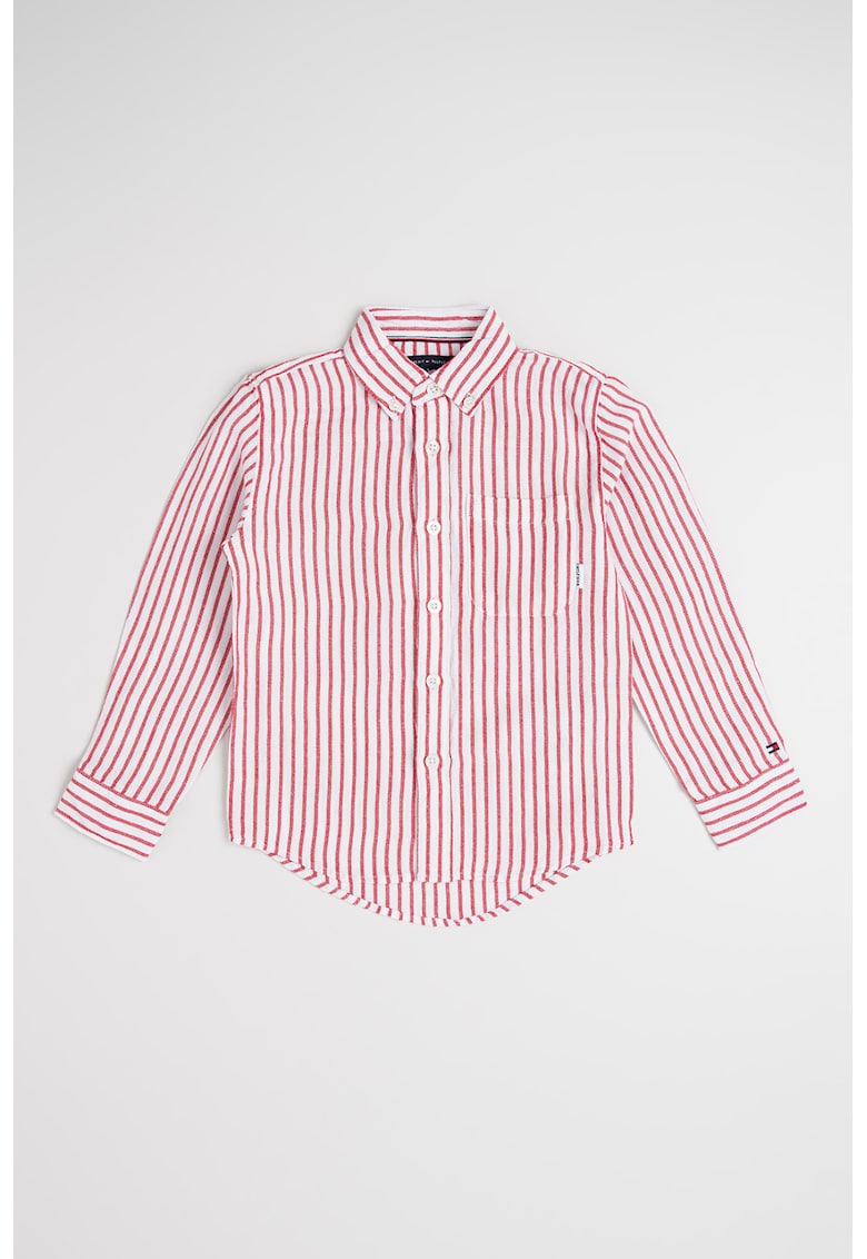 Риза с лен на райе - Червен/Бял Tommy Hilfiger