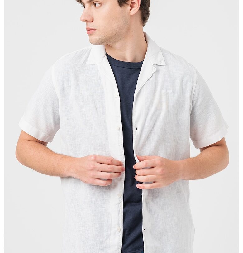 Риза с лен с къси ръкави Pepe Jeans London