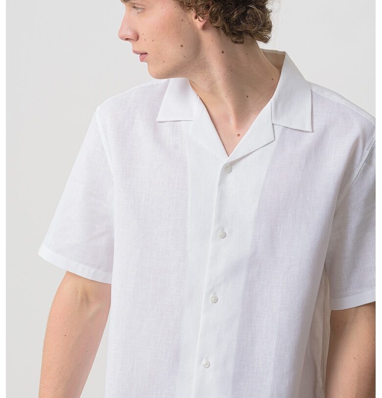 Риза с лен с къси ръкави - Бял CALVIN KLEIN