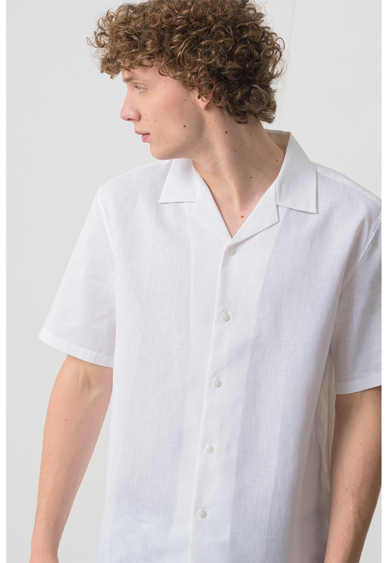 Риза с лен с къси ръкави - Бял CALVIN KLEIN