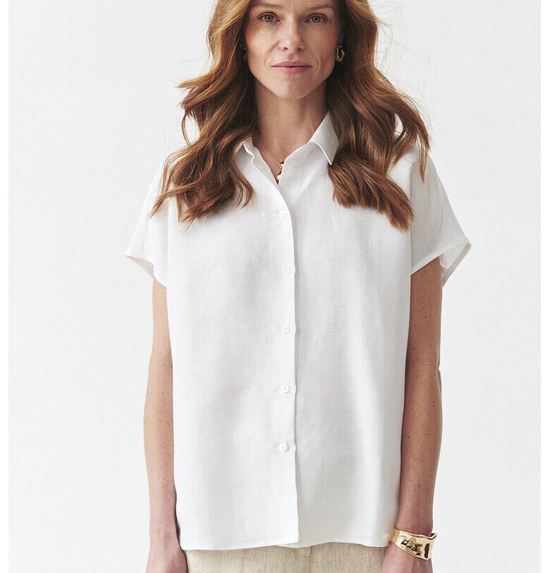 Риза с лен с къси ръкави - Бял Tatuum