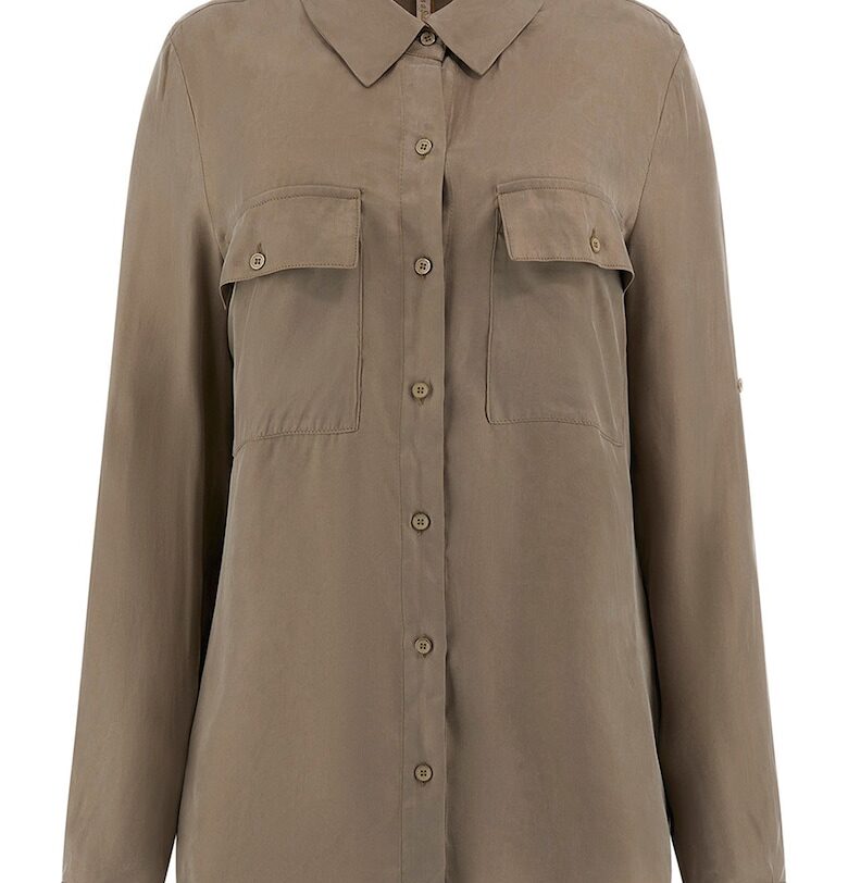 Риза с лиосел с джобове на гърдите - Сиво-кафяв GUESS