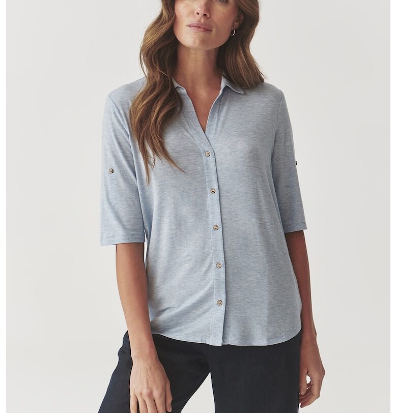 Риза с лиосел с къси ръкави - Пастелносин Tatuum