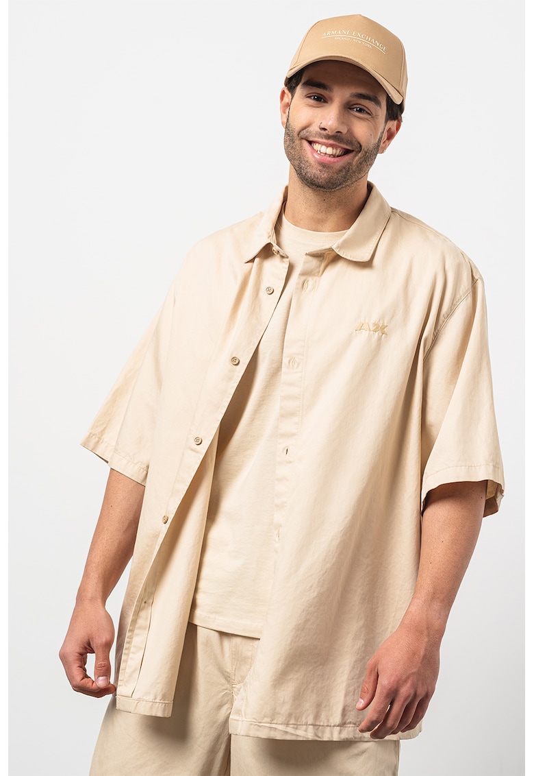 Риза с лиосел със свободна кройка - Бежов ARMANI EXCHANGE