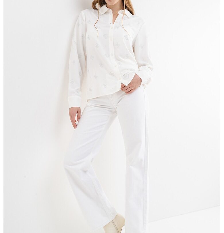 Риза с лого - Крем/Сребрист GUESS