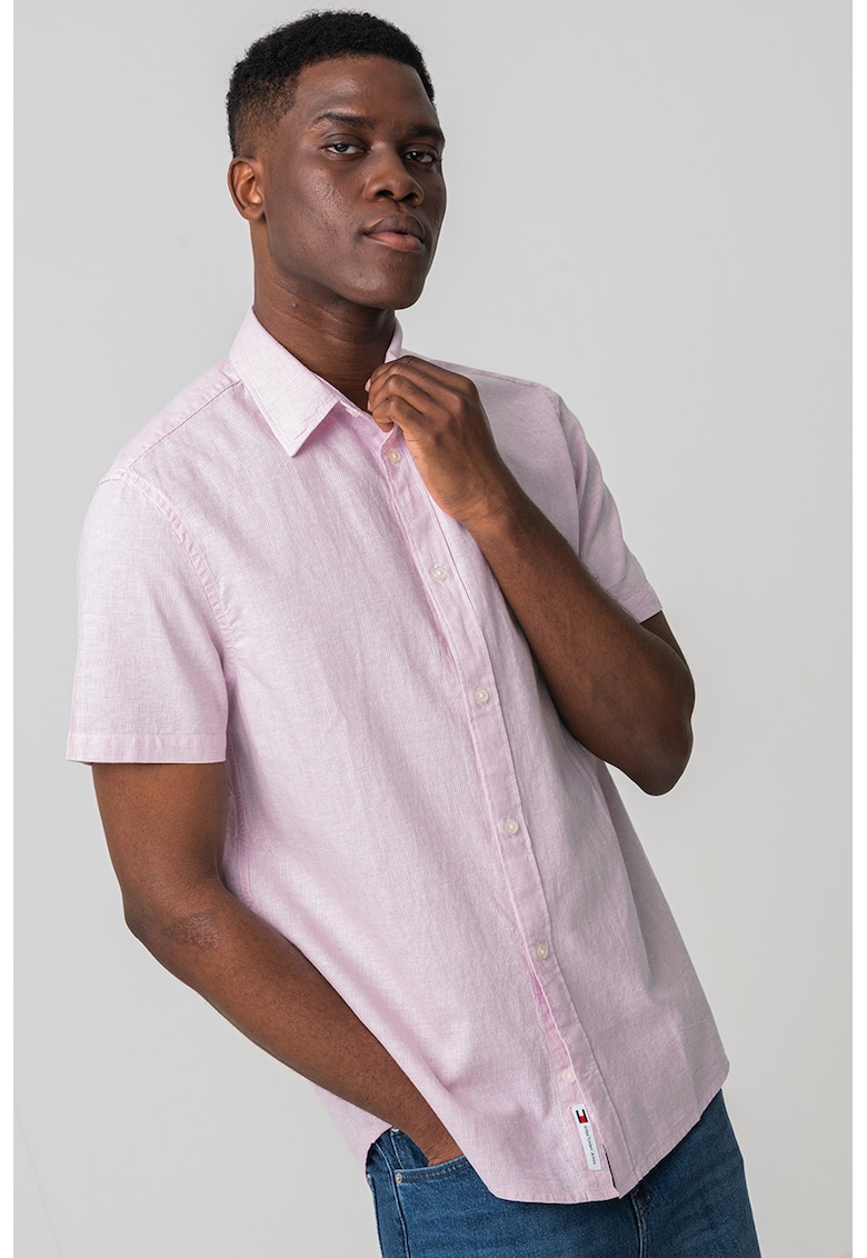 Риза с органичен памук и лен - Светло пастелнорозов Tommy Jeans