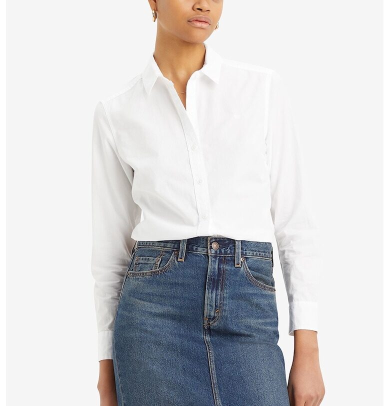 Риза с остра яка и класическа кройка - Бял Levis