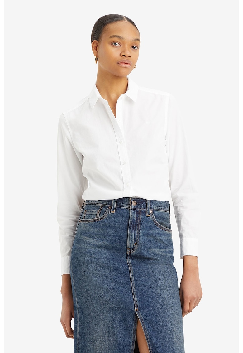 Риза с остра яка и класическа кройка - Бял Levis