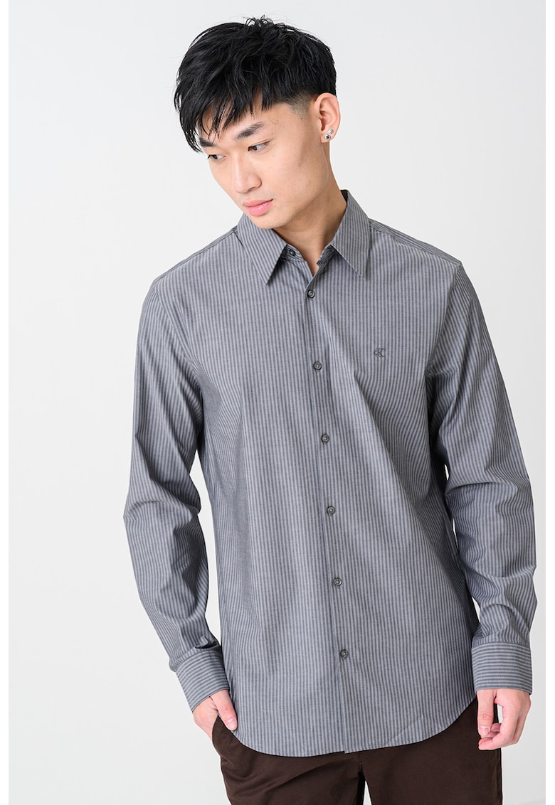 Риза с памук - Сиво-кафяв CALVIN KLEIN