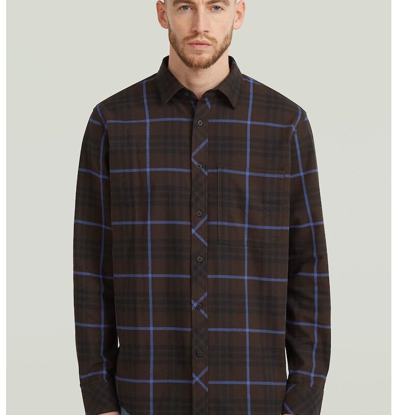 Риза с памук и каре - Бордо/Черен/Лавандула G-STAR