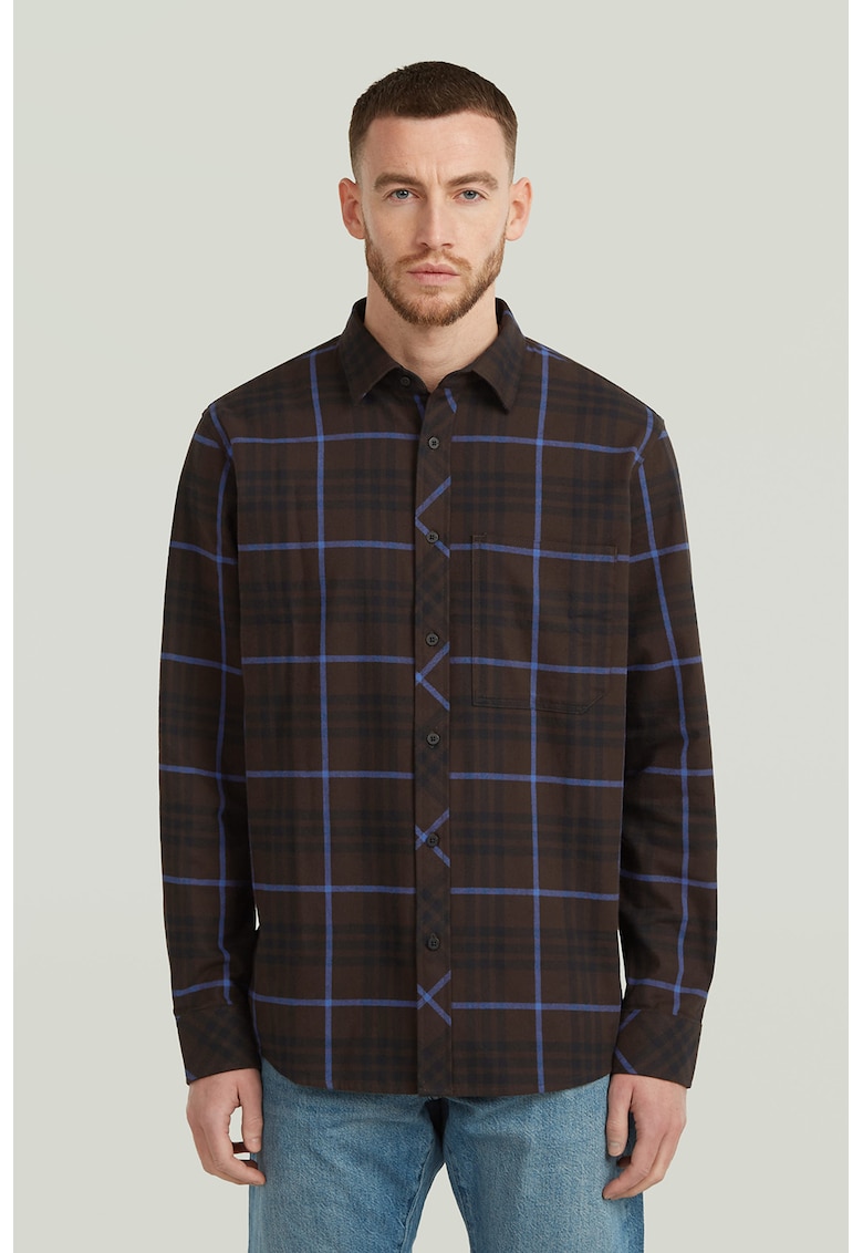 Риза с памук и каре - Бордо/Черен/Лавандула G-STAR