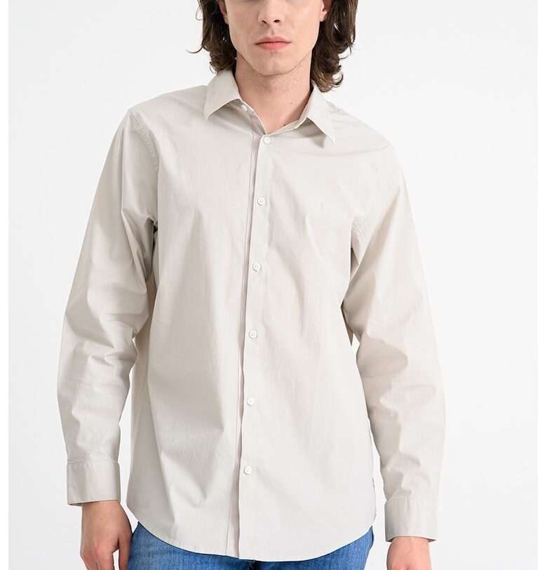 Риза с памук и класическа яка - Мръснобял ARMANI EXCHANGE