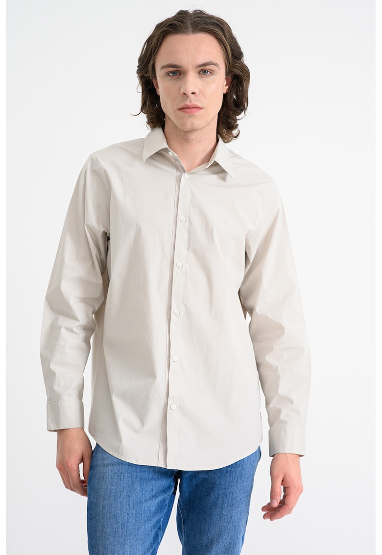 Риза с памук и класическа яка - Мръснобял ARMANI EXCHANGE