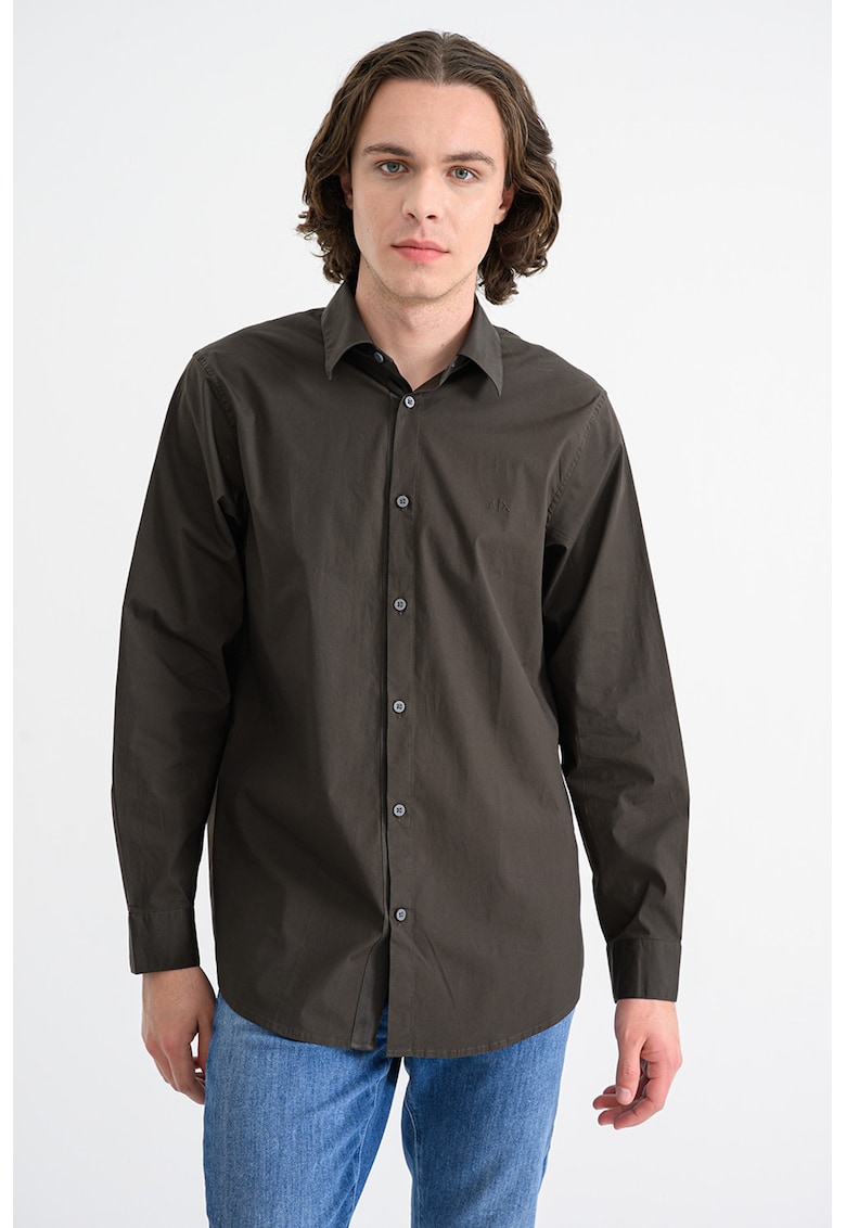Риза с памук и класическа яка - Тъмнокафяв ARMANI EXCHANGE