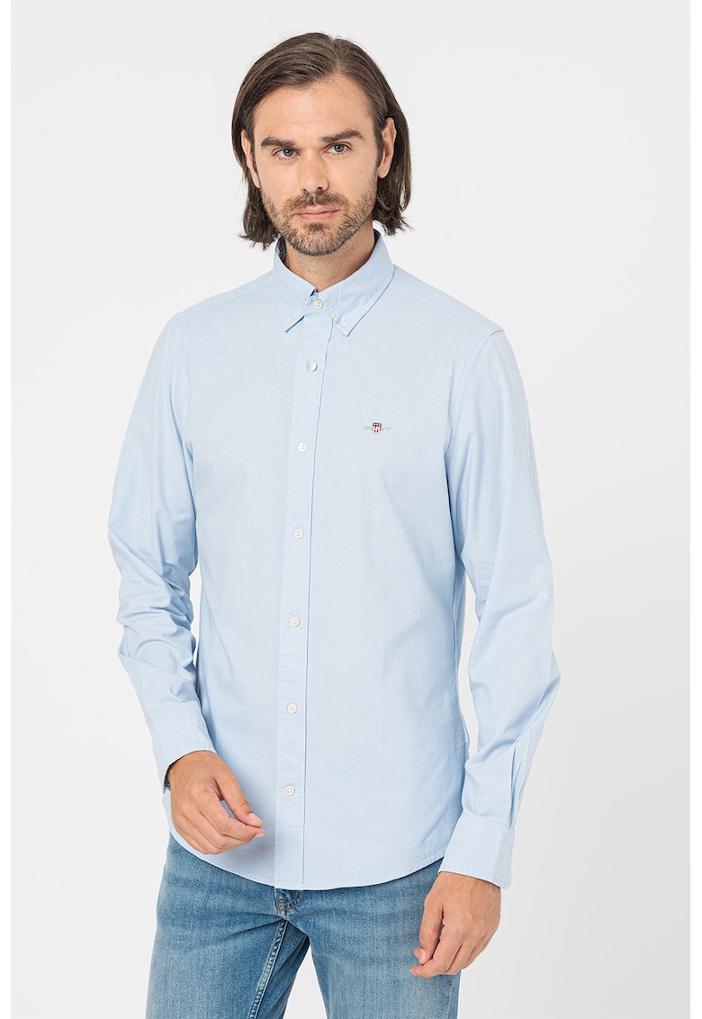 Риза с памук и лого - Пастелносин Gant