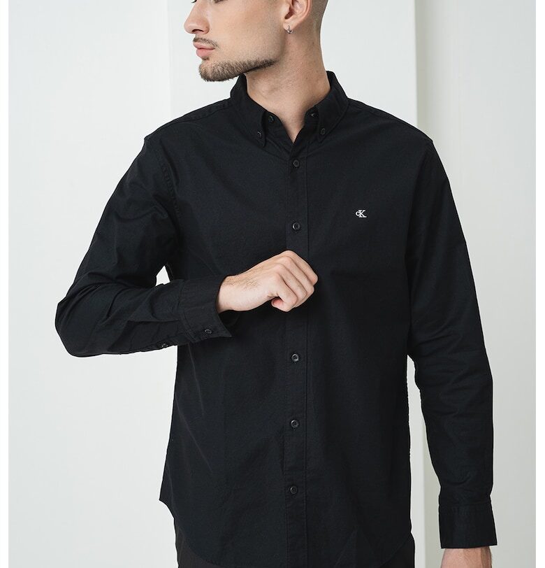 Риза с памук с копчета на яката - Черен CALVIN KLEIN JEANS