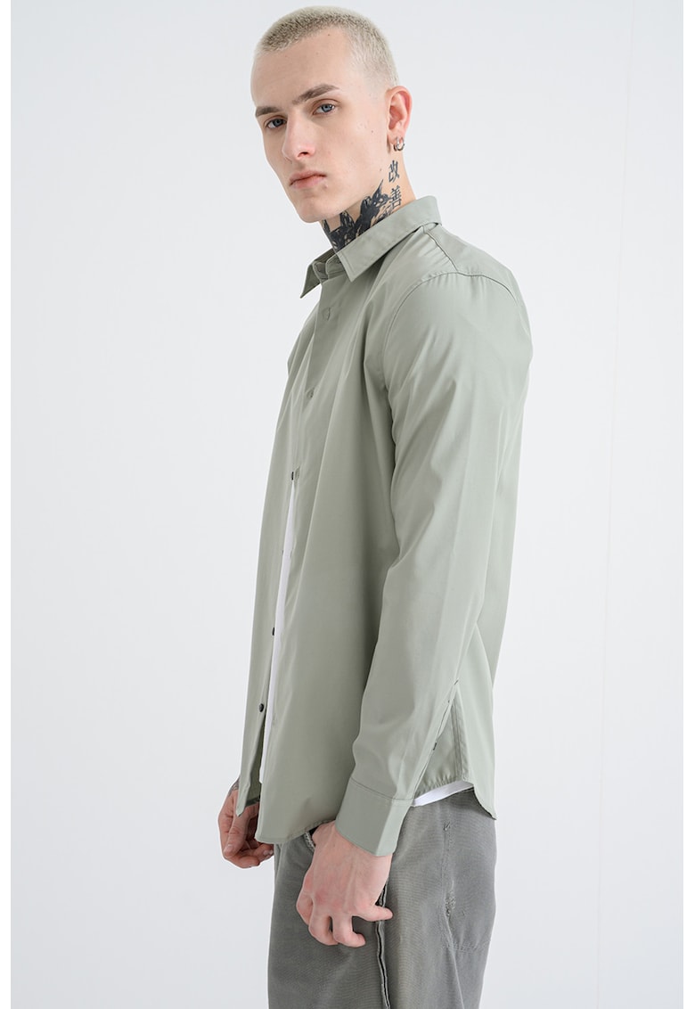 Риза с памук с остра яка - Шам фъстък зелено CALVIN KLEIN