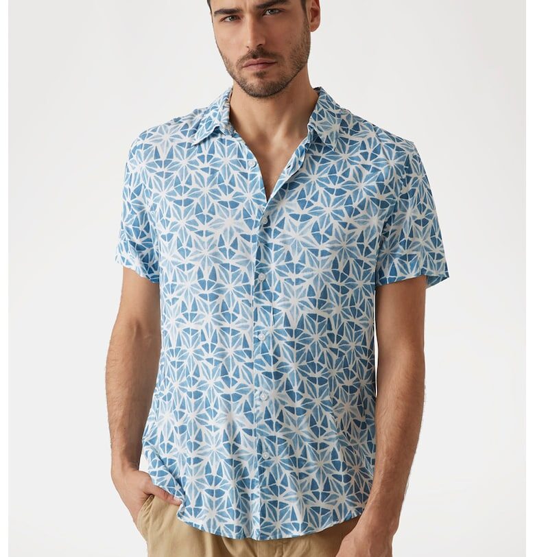 Риза с принт - Бял/Светлосин GUESS