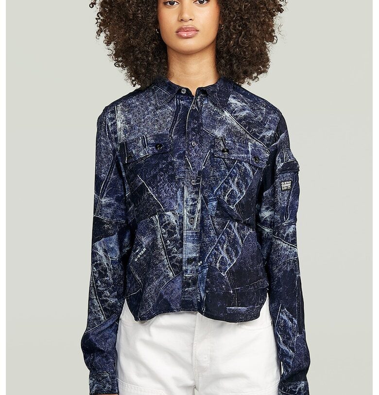 Риза с принт - Бял/Ултрамарин синьо/Син G-STAR