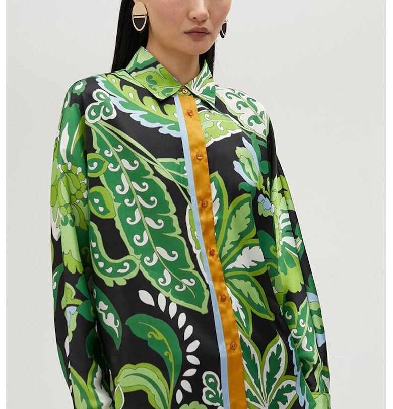 Риза с принт и дълги ръкави - Черен/Светлозелен Lola casademunt