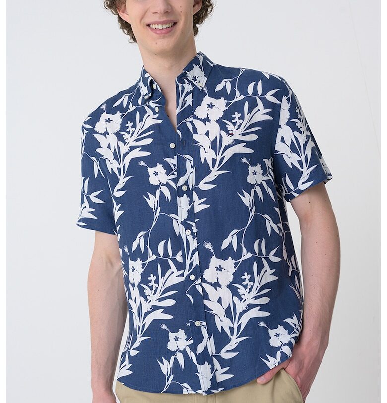 Риза с принт и къси ръкави - Бял/Тъмносин Tommy Hilfiger