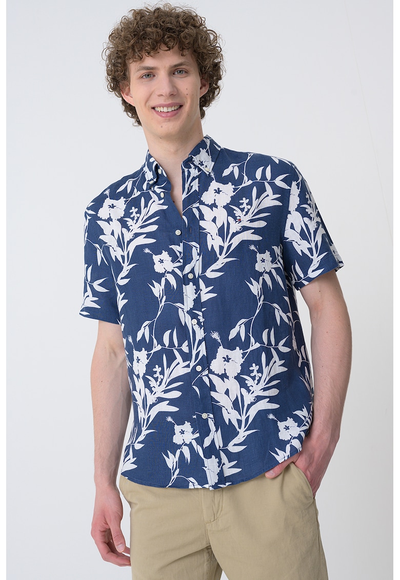 Риза с принт и къси ръкави - Бял/Тъмносин Tommy Hilfiger