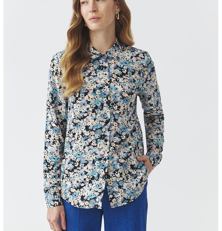 Риза с принт и остра яка - Бледо розово/Светлосин/Крем Tatuum