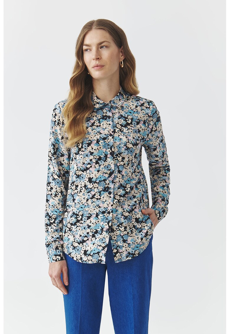 Риза с принт и остра яка - Бледо розово/Светлосин/Крем Tatuum