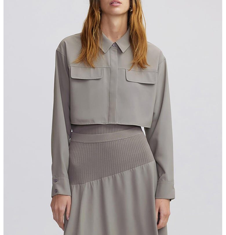 Риза с рипсен ефект - Сиво-кафяв Ipekyol