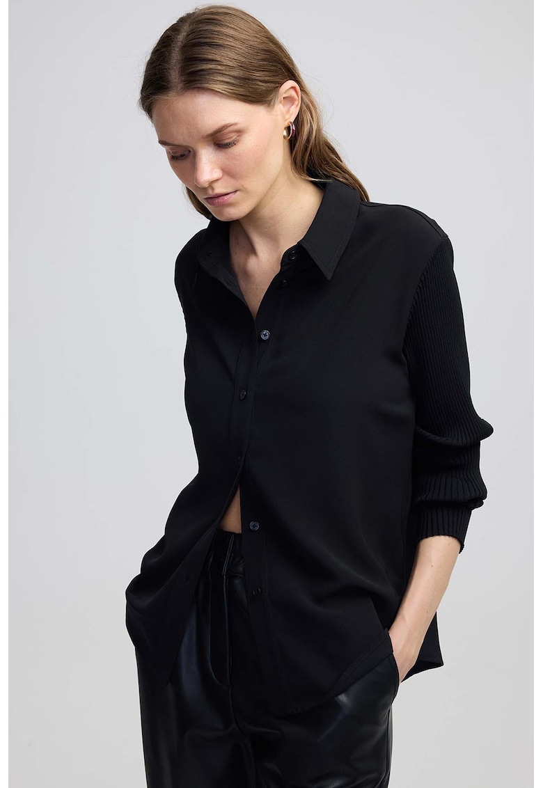 Риза с рипсени ръкави - Черен Ipekyol