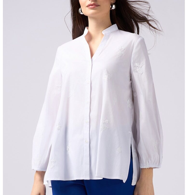 Риза с флорална бродерия - Бял Oltre